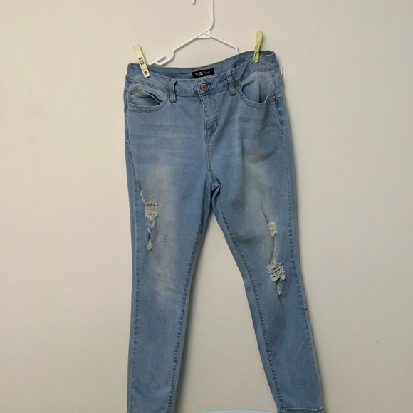 Skinny distressed washed out jeans - blue - Picture 2 of 7